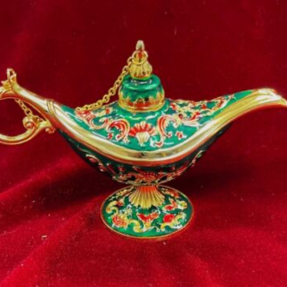 Decorative Aladdin Style Hammered Metal Lamp Medium GREEN‎ & GOLD